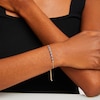 Thumbnail Image 2 of Oval Blue Sapphire and 1/8 CT. T.W. Diamond Alternating Bolo Bracelet in 10K Gold - 9"