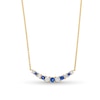 Thumbnail Image 1 of Blue Sapphire and 1/4 CT. T.W. Diamond Alternating Curved Bar Necklace in 10K Gold