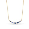 Thumbnail Image 0 of Blue Sapphire and 1/4 CT. T.W. Diamond Alternating Curved Bar Necklace in 10K Gold