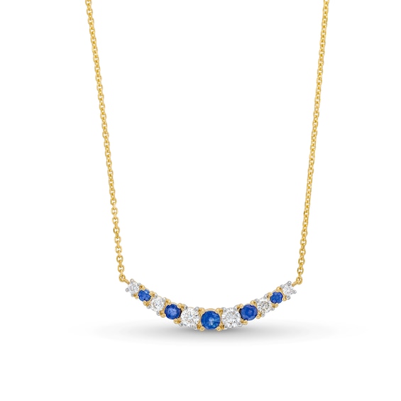 Blue Sapphire and 1/4 CT. T.w. Diamond Alternating Curved Bar Necklace in 10K Gold