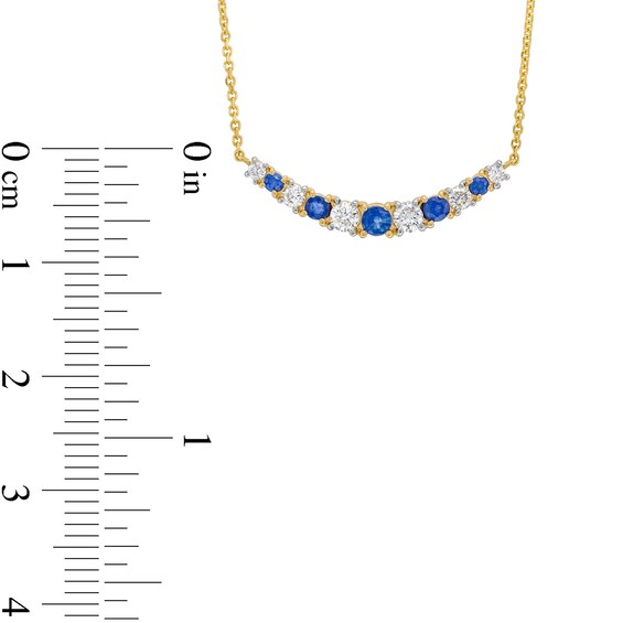 Blue Sapphire and 1/4 CT. T.w. Diamond Alternating Curved Bar Necklace in 10K Gold