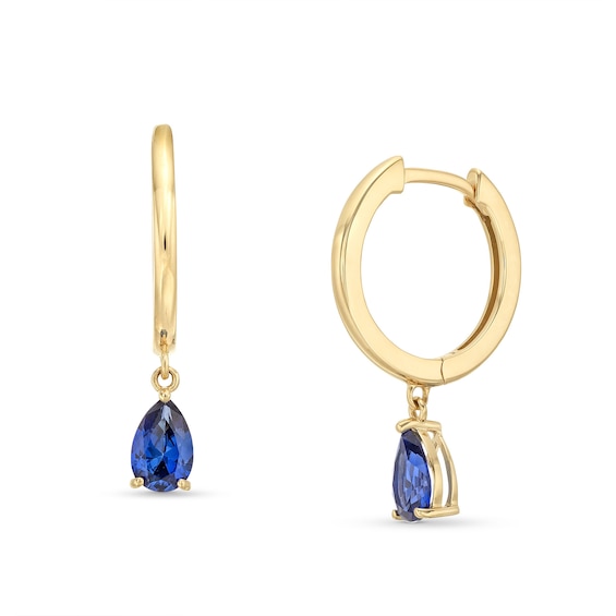 Pear-Shaped Blue Lab-Created Sapphire Solitaire Drop Earrings in 10K Gold