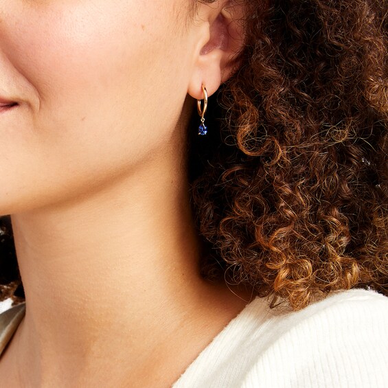 Pear-Shaped Blue Lab-Created Sapphire Solitaire Drop Earrings in 10K Gold