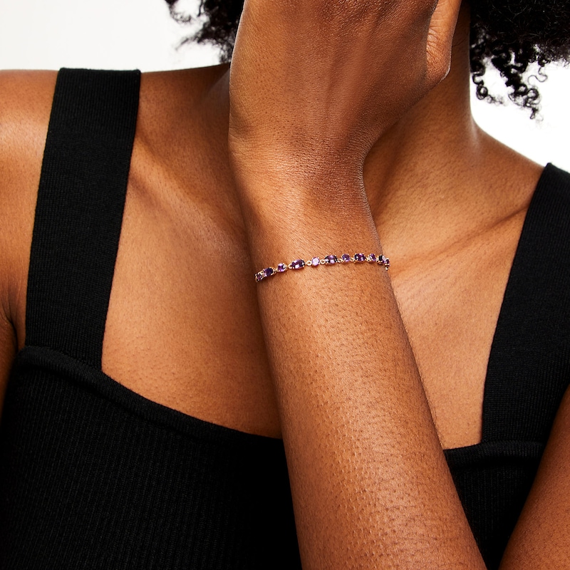 Oval and Round Amethyst Bolo Bracelet in 10K Gold