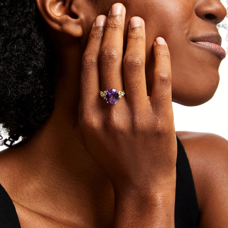 Main Image 2 of Oval Amethyst and Peridot Fashion Ring in 10K Gold