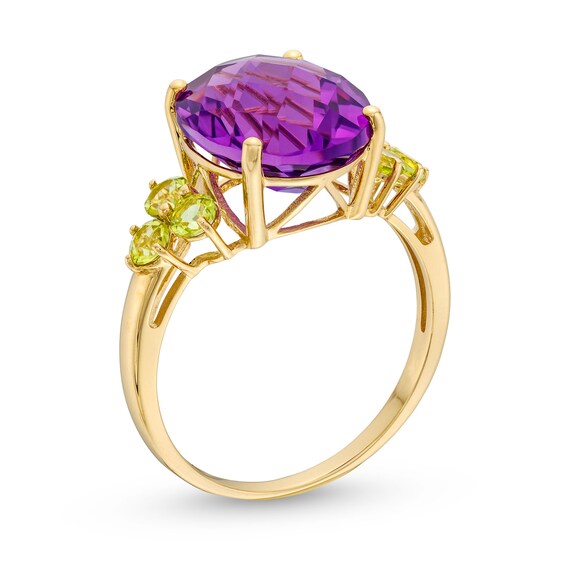 Oval Amethyst and Peridot Fashion Ring in 10K Gold
