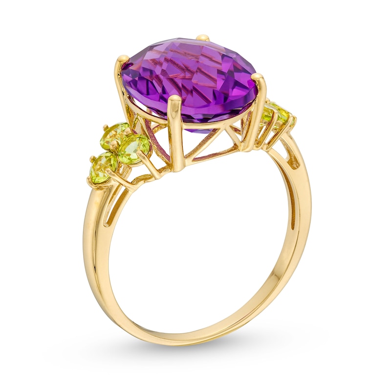 Main Image 3 of Oval Amethyst and Peridot Fashion Ring in 10K Gold