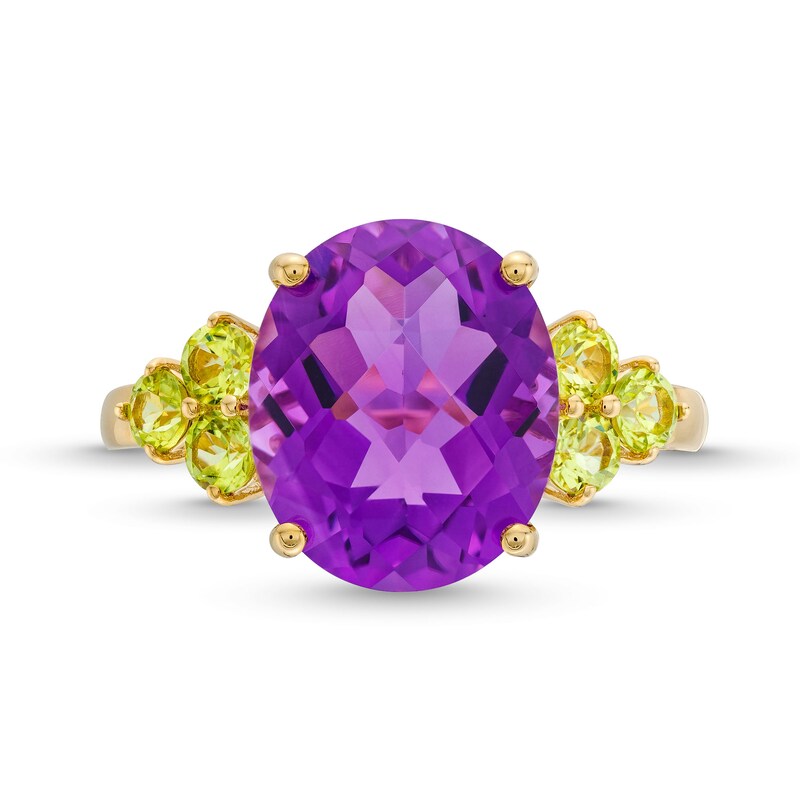 Main Image 4 of Oval Amethyst and Peridot Fashion Ring in 10K Gold