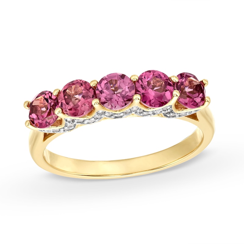 Main Image 1 of Rhodolite Garnet and 1/5 CT. T.W. Diamond Five-Stone Ring in 10K Gold