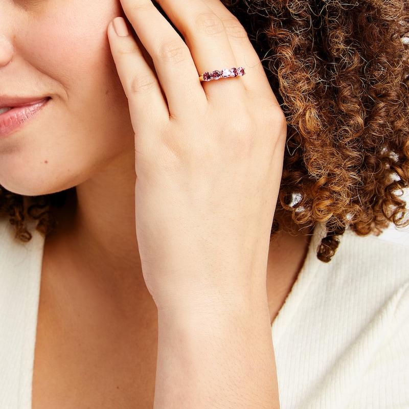 Rhodolite Garnet and 1/5 CT. T.W. Diamond Five-Stone Ring in 10K Gold