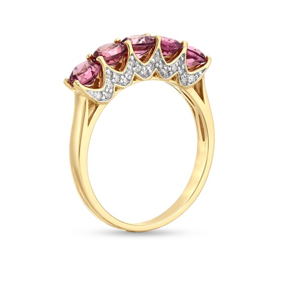 Rhodolite Garnet and 1/5 CT. T.w. Diamond Five-Stone Ring in 10K Gold