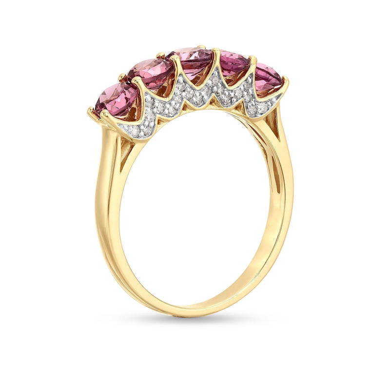 Main Image 3 of Rhodolite Garnet and 1/5 CT. T.W. Diamond Five-Stone Ring in 10K Gold