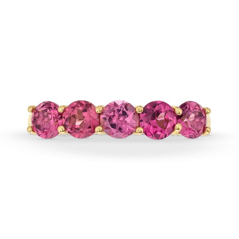 Main Image 4 of Rhodolite Garnet and 1/5 CT. T.W. Diamond Five-Stone Ring in 10K Gold