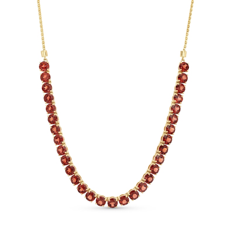 Main Image 1 of Round Garnet Half Tennis Necklace in 10K Gold