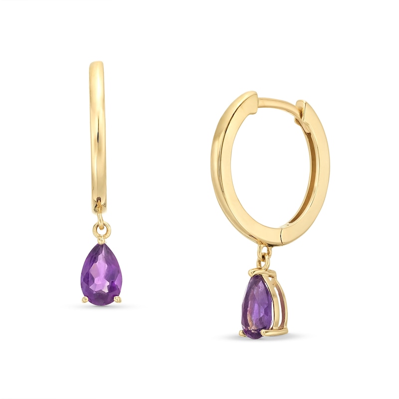 Pear-Shaped Amethyst Drop Earrings in 10K Gold