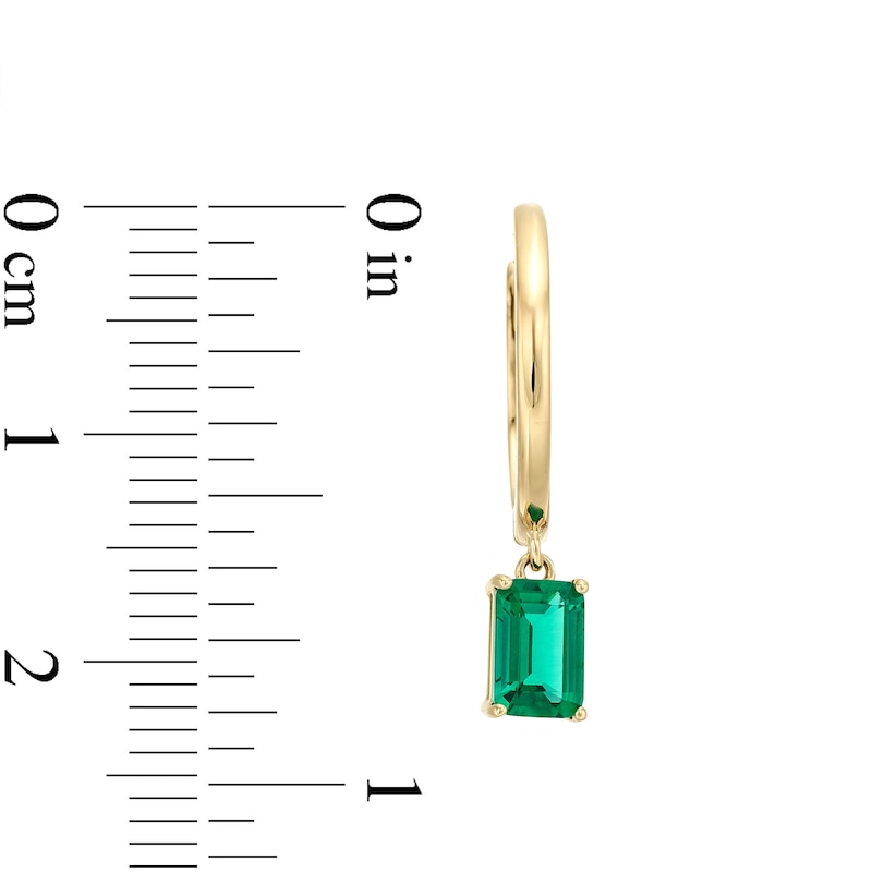 Main Image 3 of Emerald-Cut Lab-Created Emerald Solitaire Drop Earrings in 10K Gold