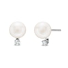 Thumbnail Image 0 of 6.0 - 6.5mm Cultured Akoya Pearl and 1/20 CT. T.W. Diamond Stud Earrings in 14K White Gold