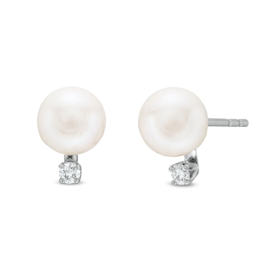 6.0-6.5mm Akoya Cultured Pearl and 1/20 CT. T.w. Diamond Stud Earrings in 14K White Gold