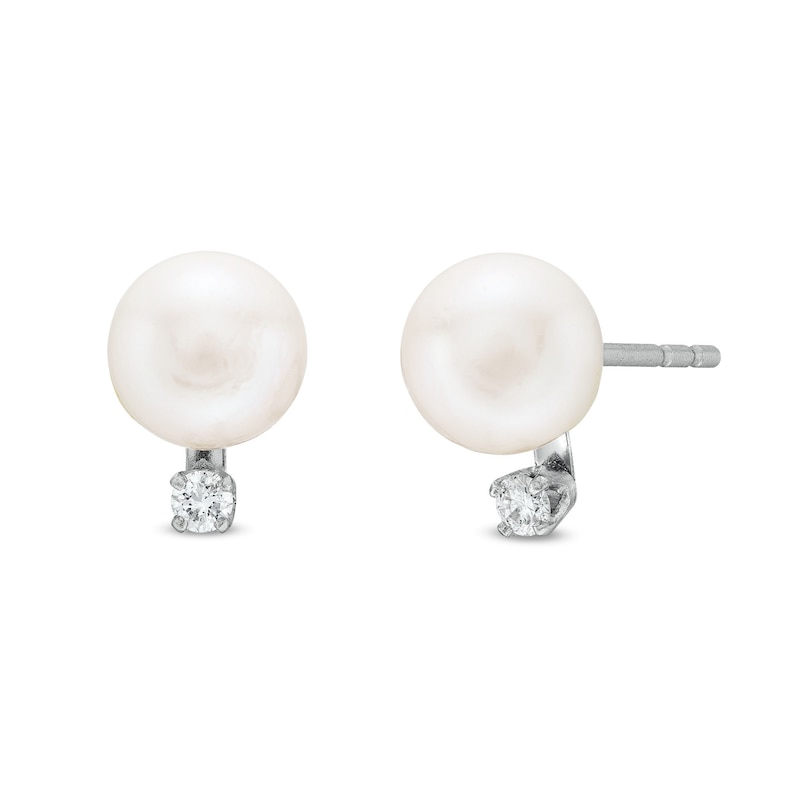 6.0 - 6.5mm Cultured Akoya Pearl and 1/20 CT. T.W. Diamond Stud Earrings in 14K White Gold