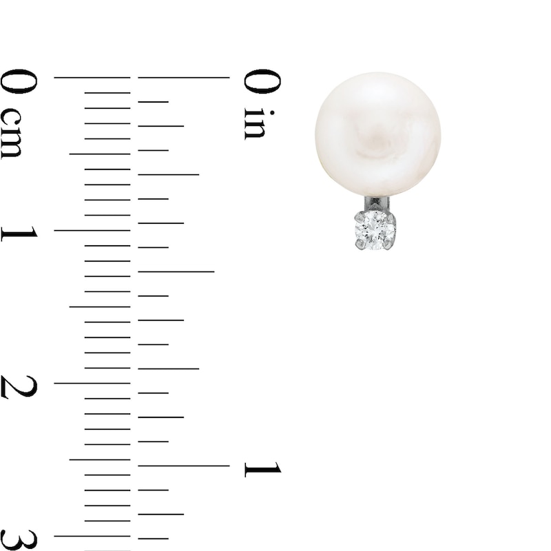 6.0 - 6.5mm Cultured Akoya Pearl and 1/20 CT. T.W. Diamond Stud Earrings in 14K White Gold