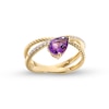 Thumbnail Image 1 of Pear-Shaped Amethyst and 1/5 CT. T.W. Diamond Orbit Ring in 10K Gold