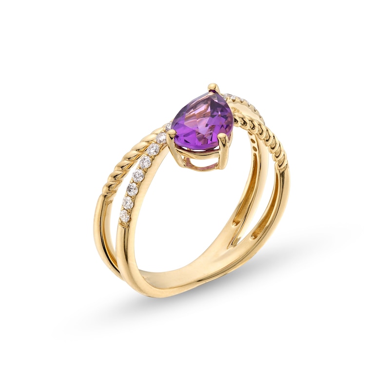 Main Image 3 of Pear-Shaped Amethyst and 1/5 CT. T.W. Diamond Orbit Ring in 10K Gold