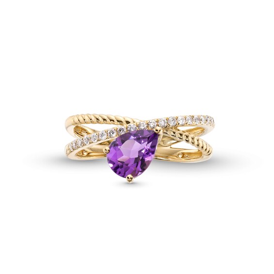 Pear-Shaped Amethyst and 1/5 CT. T.w. Diamond Orbit Ring in 10K Gold