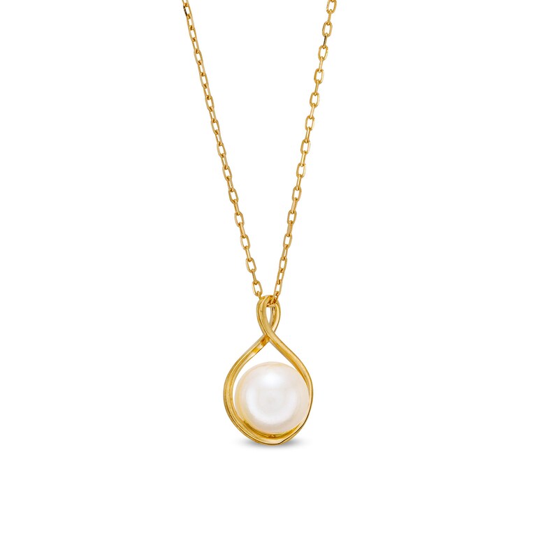 Main Image 1 of 8.0 x 8.5mm Freshwater Cultured Pearl Caged Drop Pendant in 14K Gold