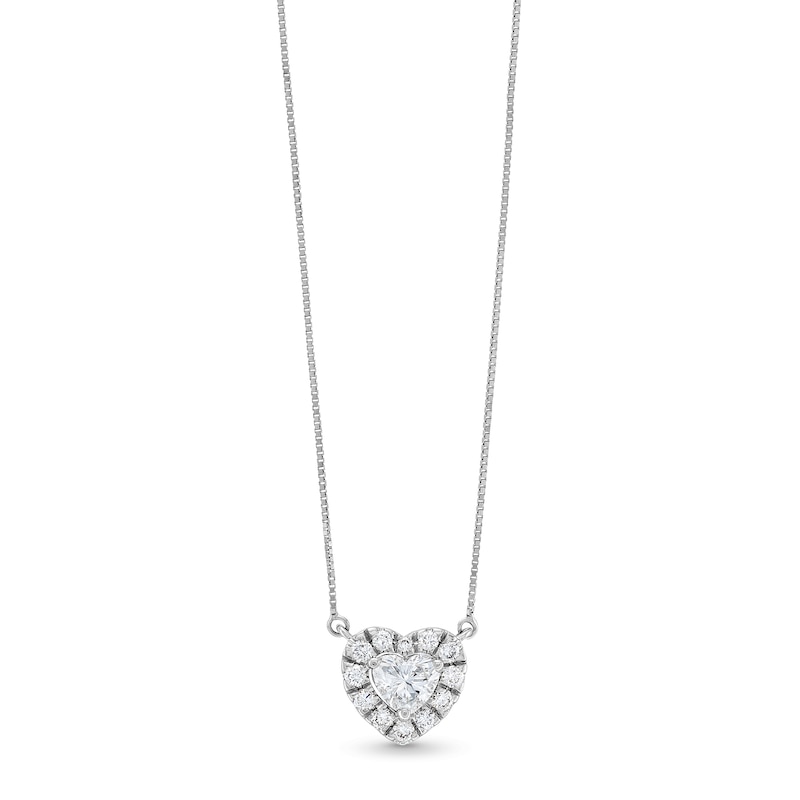 Main Image 1 of 1/2 CT. T.W. Certified Multi-Lab-Grown Diamond Heart Necklace in 14K White Gold (F/SI2)