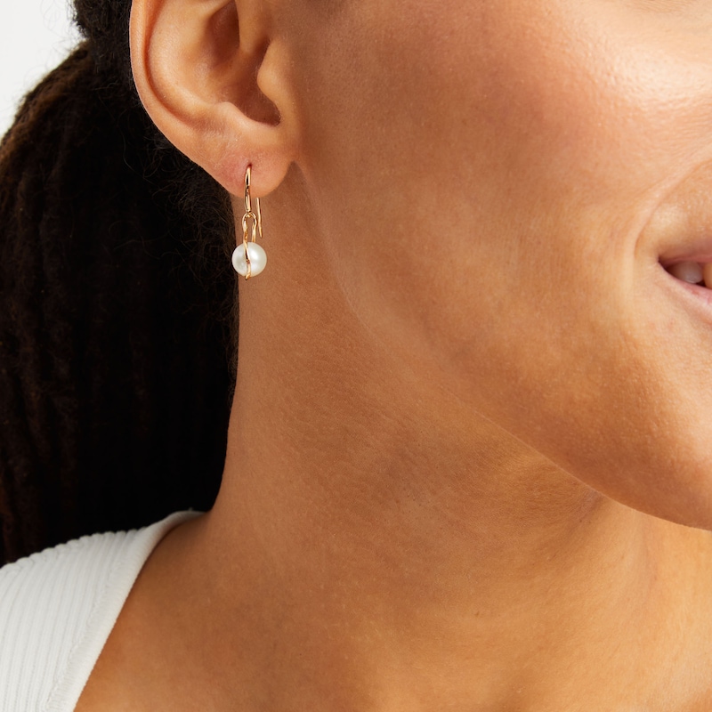 Main Image 2 of 7.0 x 7.5mm Freshwater Cultured Pearl Caged Drop Earrings in 14K Gold