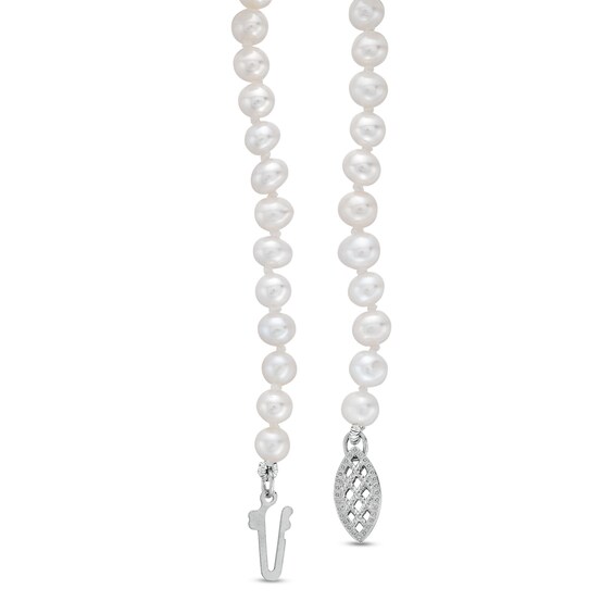 4 x 5.0mm Freshwater Cultured Pearl and White Lab-Created Sapphire Bracelet in Sterling Silver