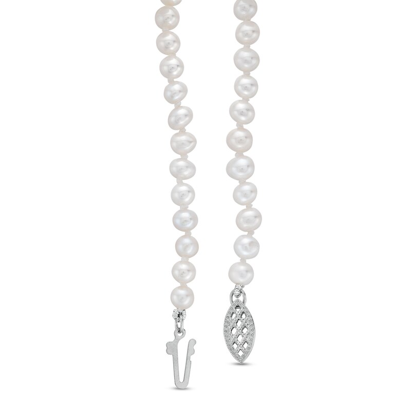 4 x 5.0mm Cultured Freshwater Pearl and White Lab-Created Sapphire Bracelet in Sterling Silver