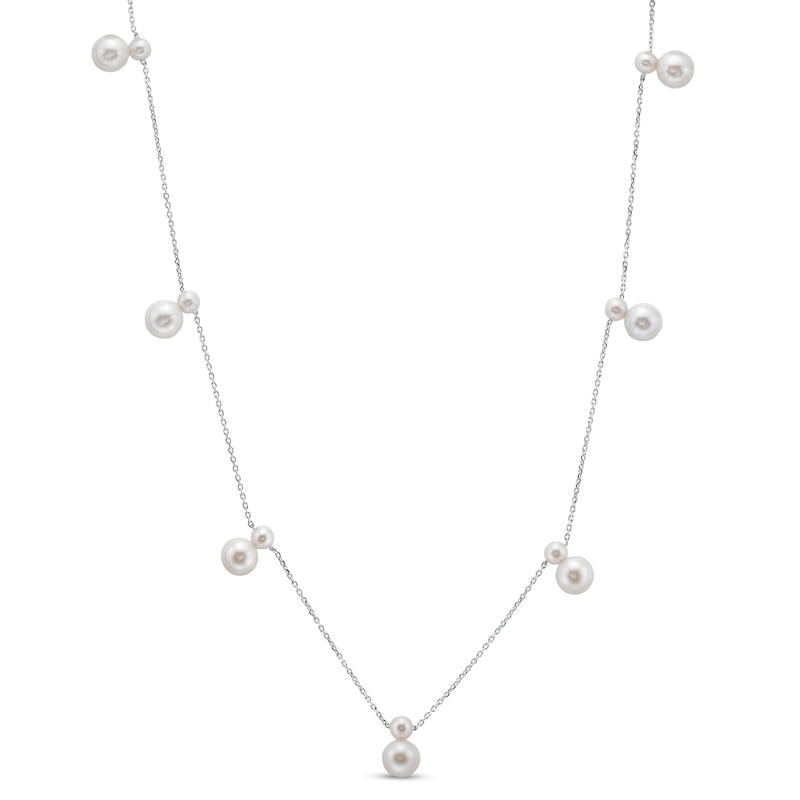 4.0-7.5mm Freshwater Cultured Pearl Station Necklace in 14K  Gold