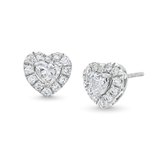 1 CT. T.w. Certified Heart-Shaped Lab-Created Diamond Solitaire Stud Earrings in 14K White Gold (F/Si2)