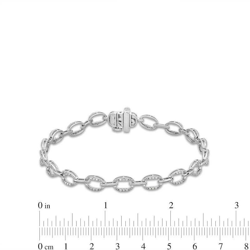 Main Image 4 of 1/3 CT. T.W. Diamond Oval Link Bracelet in Sterling Silver - 7.0"