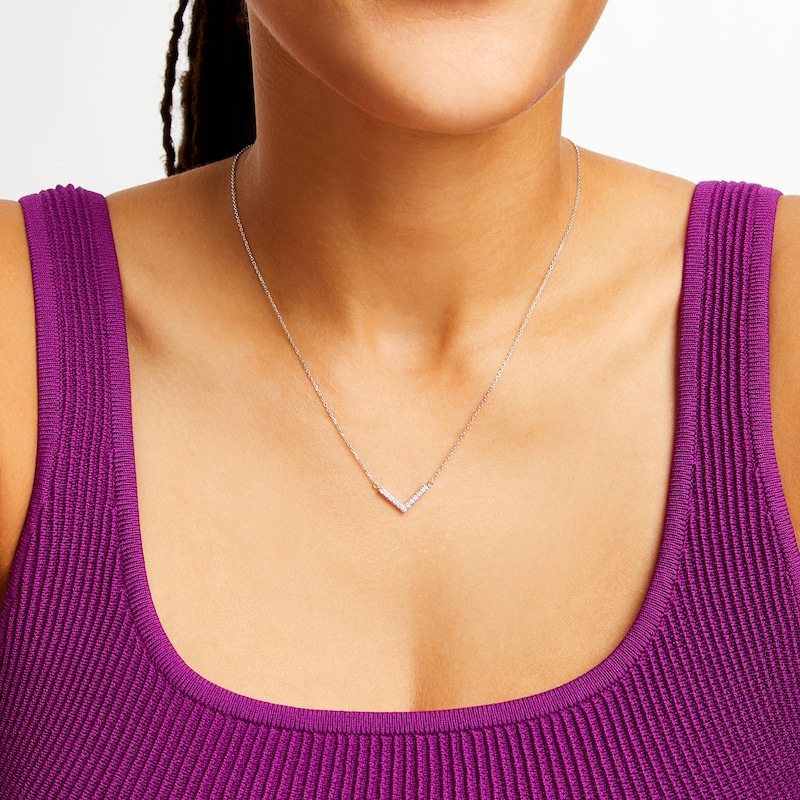 Main Image 2 of 1/5 CT. T.W. Diamond Chevron Necklace in 10K White Gold
