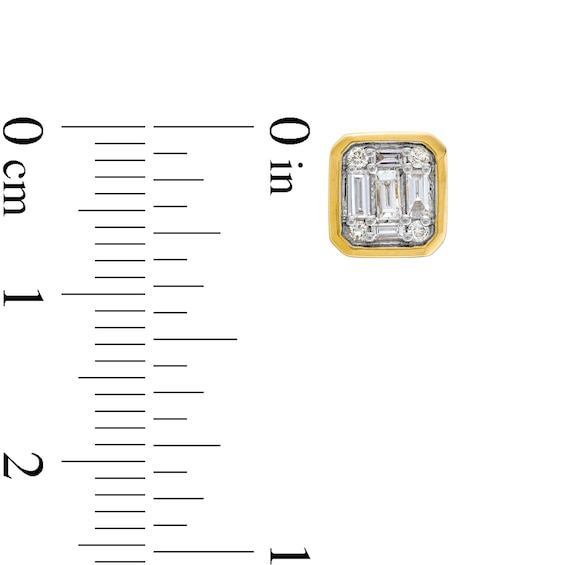 3/8 CT. T.w. Cushion-Shaped Multi-Diamond Stud Earrings in 10K Gold