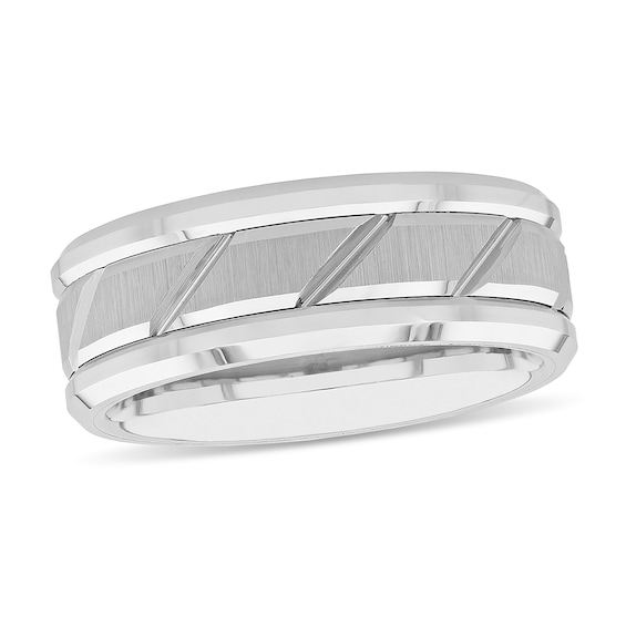 Men's 8.0mm Comfort Fit Diagonal Grooved Tungsten Wedding Band