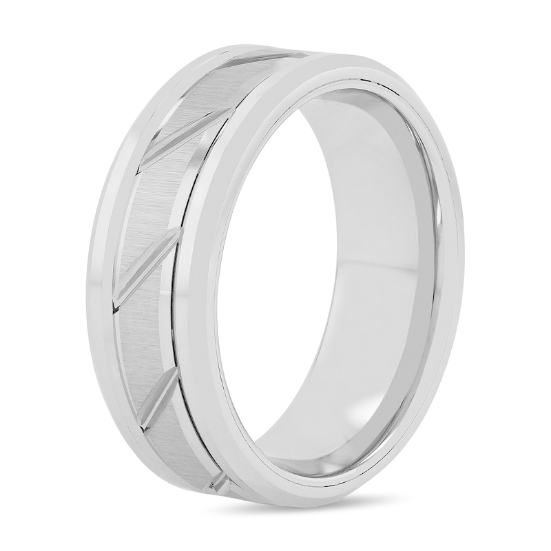 Main Image 2 of 8.0mm Comfort Fit Diagonal Grooved Tungsten Wedding Band