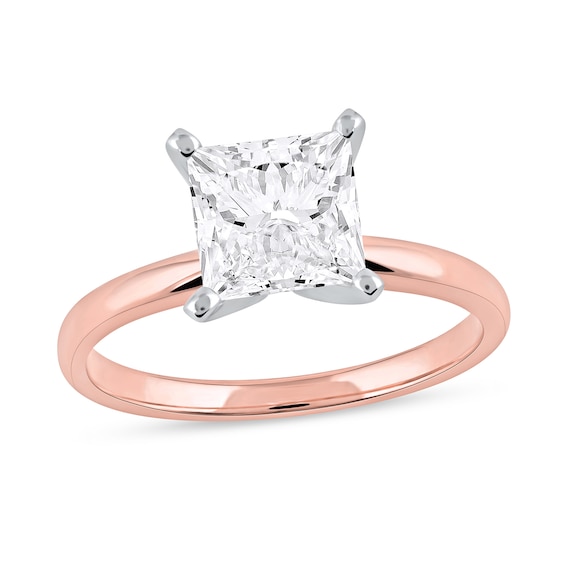 1-1/2 CT. Certified Princess-Cut Lab-Grown Diamond Solitaire Engagement Ring in 14K Rose Gold (F/Vs2)