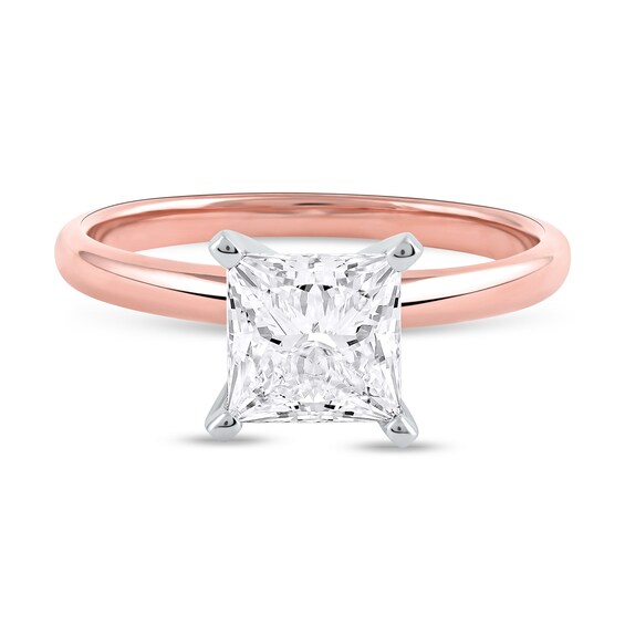 1-1/2 CT. Certified Princess-Cut Lab-Grown Diamond Solitaire Engagement Ring in 14K Rose Gold (F/Vs2)