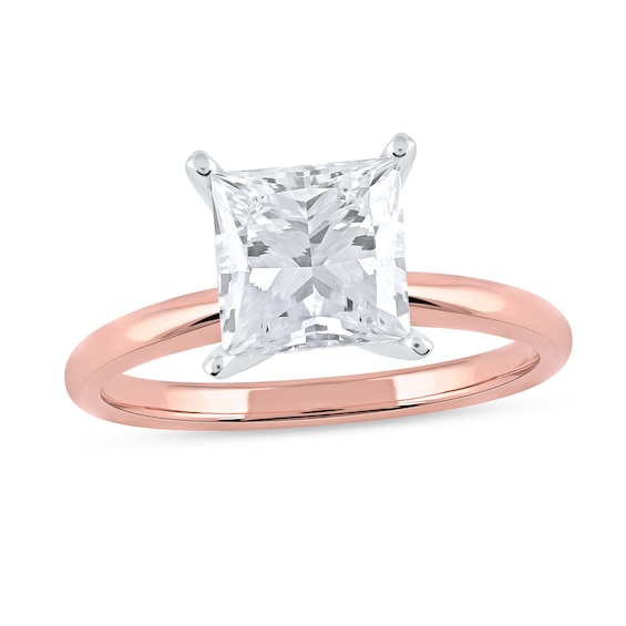2 CT. Certified Princess-Cut Lab-Grown Diamond Solitaire Engagement Ring in 14K Rose Gold (F/Vs2)
