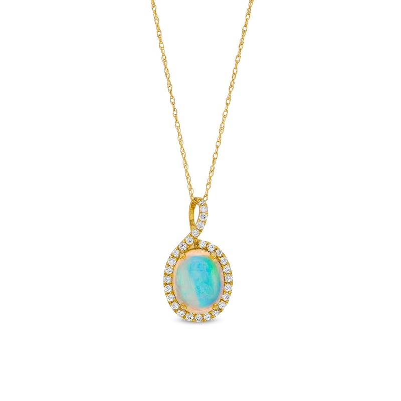 Oval Opal and 1/5 CT. T.W. Diamond Loop Frame Pendant in 10K Gold