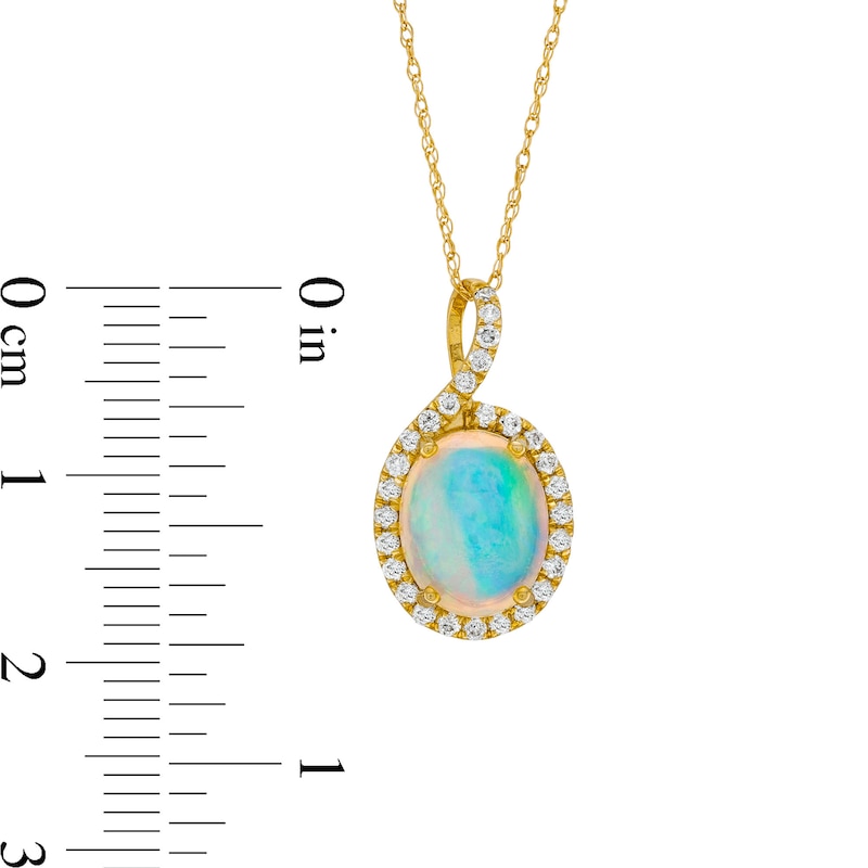 Oval Opal and 1/5 CT. T.W. Diamond Loop Frame Pendant in 10K Gold