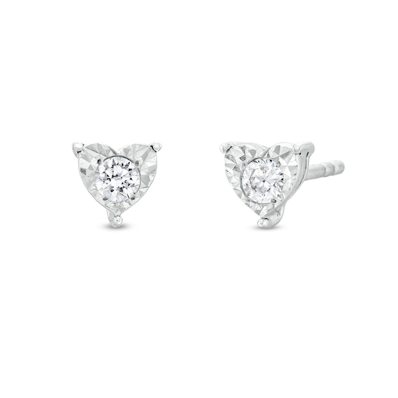 1/10 CT. T.w. Diamond Solitaire Heart-Framed Stud Earrings in Sterling Silver