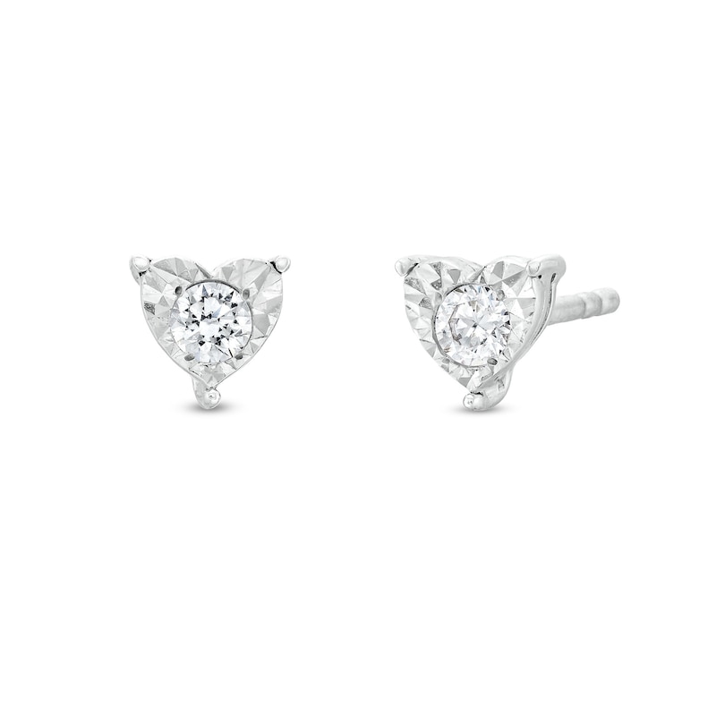 1/10 CT. T.W. Diamond Solitaire Heart-Framed Stud Earrings in Sterling Silver