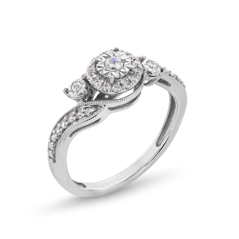 Main Image 3 of 1/4 CT. T.W. Diamond Past Present Future® Miracle Bypass Shank Engagement Ring in 10K White Gold
