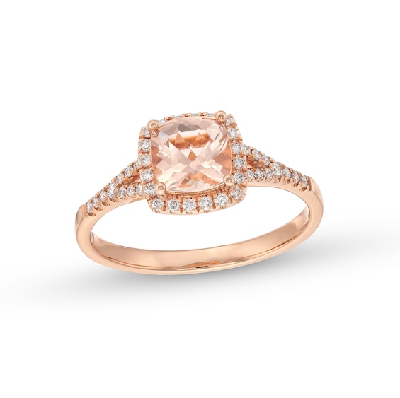 7.0mm Cushion-Cut Morganite and 1/4 CT. T.w. Diamond Frame Split Shank Ring in 10K Rose Gold