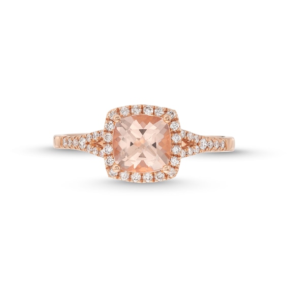 7.0mm Cushion-Cut Morganite and 1/4 CT. T.w. Diamond Frame Split Shank Ring in 10K Rose Gold