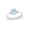 Thumbnail Image 0 of Elongated Cushion-Cut Aquamarine and Diamond Accent V-Collar Ring in 10K White Gold